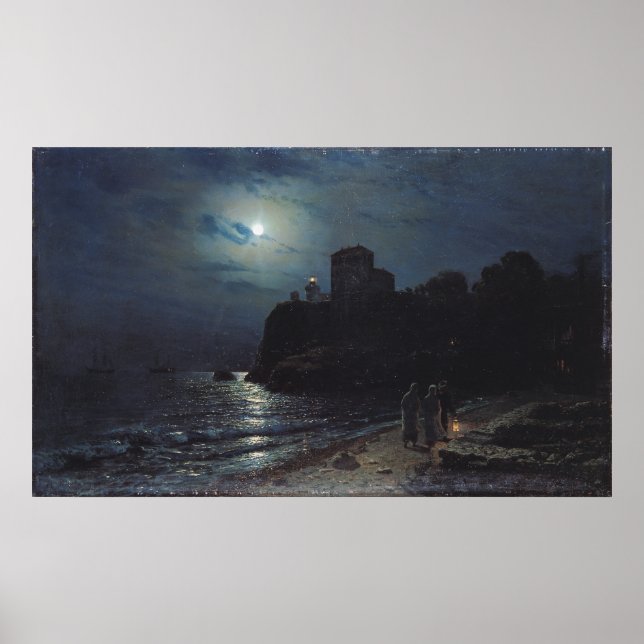 Affiche Lumière sur la lune à l'extrémité d'un lac, 1870 (Devant)