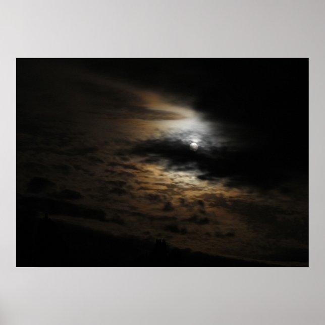 Affiche Lumière sur la lune sur nuages Ciel nocturne Photo (Devant)