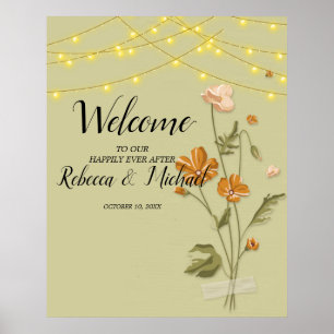 Affiche Lumières à cordes rustiques tendance Floral Welcom