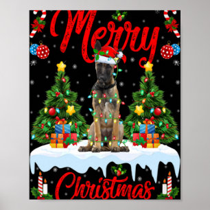 Affiche Lumières Arbre Noël Père Noël Malinois Belge Chien