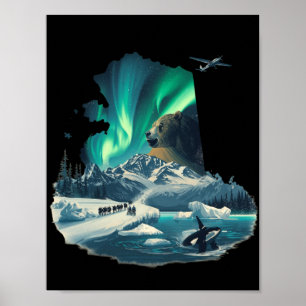 Affiche Lumières boréales d'Alaska Ours brun & Orque