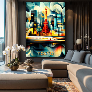 Affiche Lumières Cubistes de Tokyo – Paysage Urbain Géomét