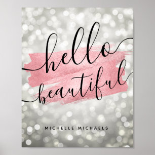 Affiche Lumières d'argent Rose moderne "Hello Beautity"