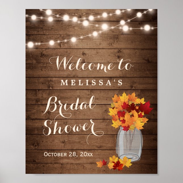 Affiche Lumières de chaîne de feuilles d'automne rustiques (Devant)