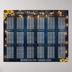 Affiche Lumières de Chaîne en Bois Bleu 18 Tables Plan de