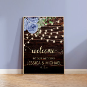 Affiche Lumières de chaîne en bois rustique mariage floral