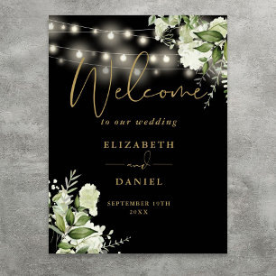 Affiche Lumières de chaîne en or noir Fleurs de mariage Bi