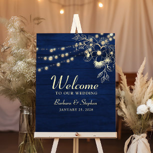 Affiche Lumières de Chaîne Rustiques Bleu Marine Mariage B