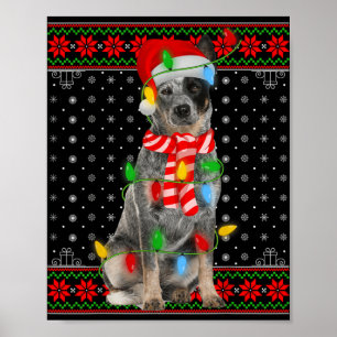 Affiche Lumières de chien de Noël laides Chapeau de Santa