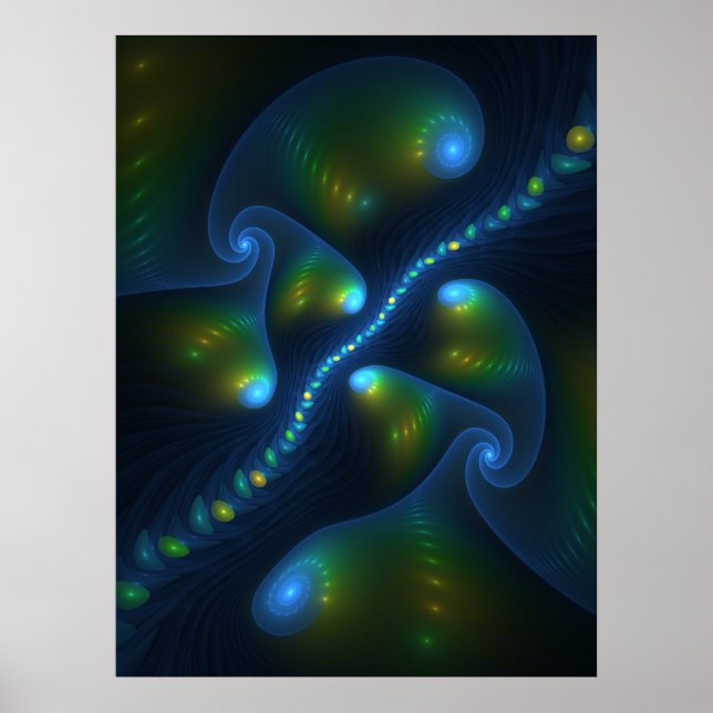 Affiche Lumières de fantaisie Abstrait Bleu Vert Jaune Fra (Devant)