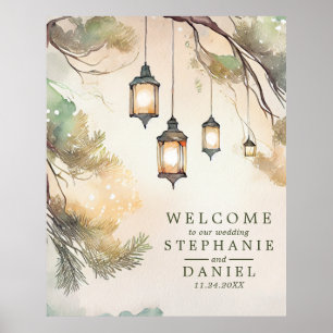 Affiche Lumières de lanterne botanique d'arbre rustique de