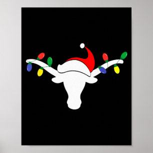 Affiche Lumières de Noël à Longhorn blanc Chapeau de Santa