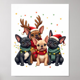 Affiche Lumières de Noël Bouledogues Français Xmas Chien F