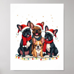 Affiche Lumières de Noël Bouledogues Français Xmas Chien F