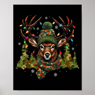 Affiche Lumières de Noël Camouflage Chasse Renne Cerf Noël