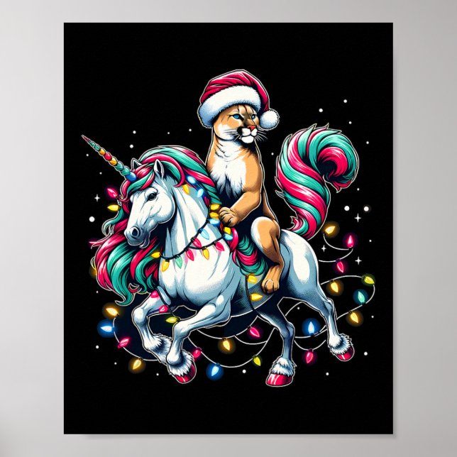 Affiche Lumières de Noël Cougar équitation Unicorn (Devant)