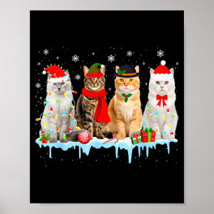 Affiche Lumières de Noël de chat drôle Renne Santa Kit de 