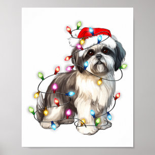 Affiche Lumières de Noël de chien de Shih Tzu Xmas Mignon 