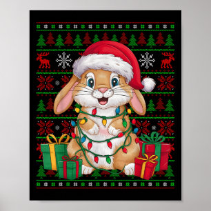 Affiche Lumières de Noël de lapin Bunny Xmas Chapeau de Pè