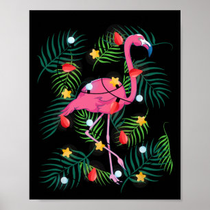 Affiche Lumières de Noël Flamant Hawaï Drôle de Noël Tropi