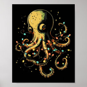Affiche Lumières de Noël Mer Octopus Marine Biologie Océan