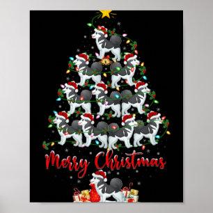 Affiche Lumières de Noël Père Noël Chien Husky Sibérien Sa
