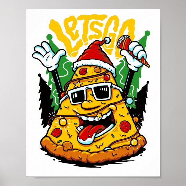 Affiche Lumières de Noël Pizza Tree Joyeux Noël (Devant)
