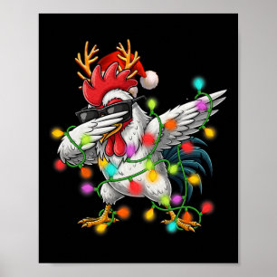 Affiche Lumières de Noël Poulet Dabbing Père Noël Drôle de