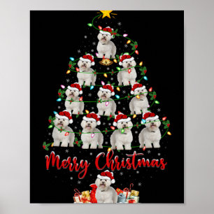 Affiche Lumières de Noël Santa Bichon Frise Chien Sapin de