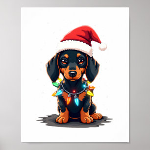 Affiche Lumières de Noël Teckel Chapeau de Père Noël Noël