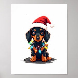 Affiche Lumières de Noël Teckel Chapeau de Père Noël Noël