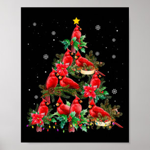 Affiche Lumières de Noël vintage cardinal oiseaux arbre dr