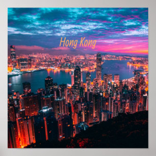 Affiche Lumières de nuit Skyline de Hong Kong