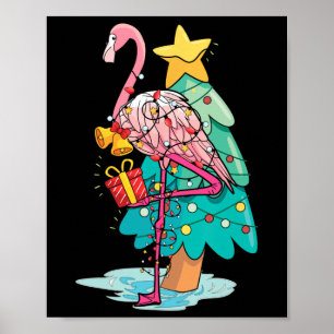 Affiche Lumières de sapin de Noël Flamant Tropical Animal