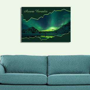 Affiche Lumières du Nord vertes et bleues, image à cadre a