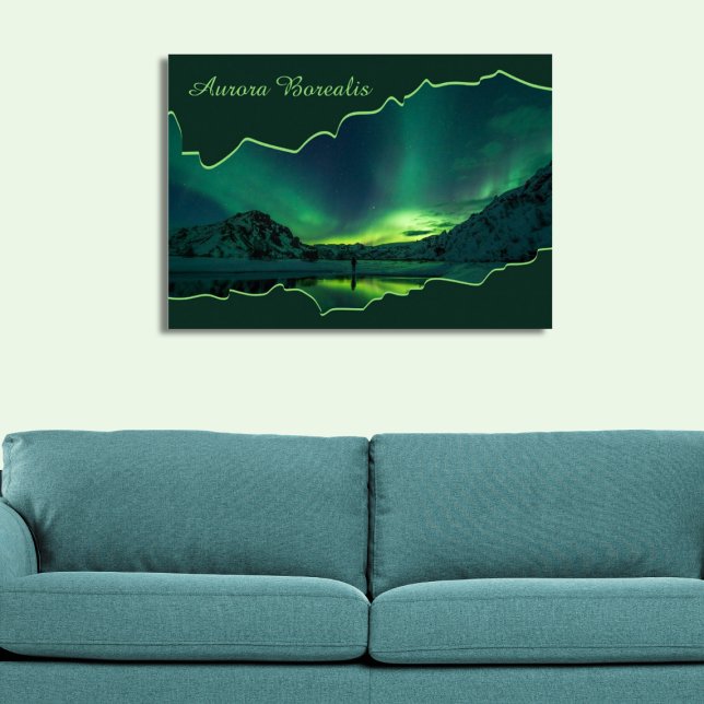 Affiche Lumières du Nord vertes et bleues, image à cadre a (Green and Blue Northern Lights Ripped Frame Photo Poster)