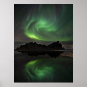 Affiche Lumières du Nord Vestrahorn Beach Hofn, Islande