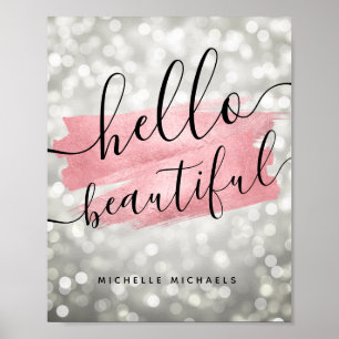 Affiche Lumières en argent Rose moderne "Bonjour belle"