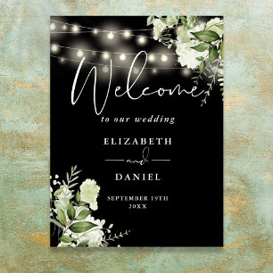 Affiche Lumières Florales Noir Et Blanc Mariage Bienvenue