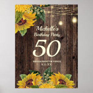 Affiche Lumières Guirlandes Tournesols 50 Ans Anniversaire