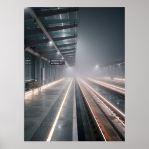 Affiche Lumières nocturnes de la gare embrumée