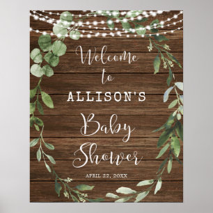 Affiche Lumières rustiques signe de bienvenue baby shower 