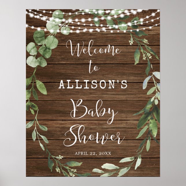 Affiche Lumières rustiques signe de bienvenue baby shower  (Devant)