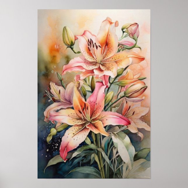 Affiche Luminance de Lily - Fleurs aquarelles - Floral (Devant)