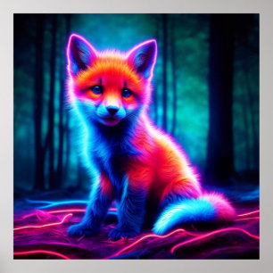 Affiche Luminescent renard animal profond bois foncé