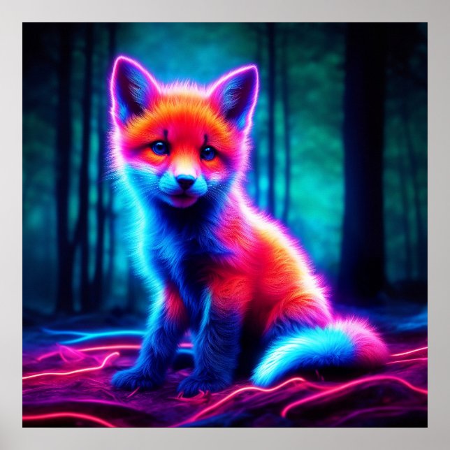 Affiche Luminescent renard animal profond bois foncé (Devant)