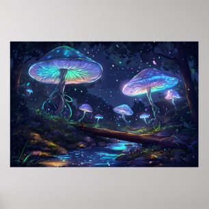 Affiche Luminosité de forêt mystique - Champignon biolumin