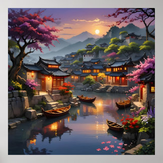 Affiche Luminosité des lanternes au milieu des fleurs et d