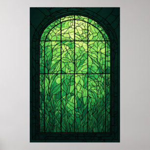 Affiche Luminosité verdoyante : une fenêtre de verre de ve