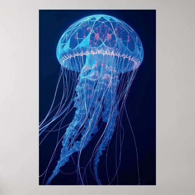 Affiche Luminous Blue Jellyfish Glowing Ocean Spirit (Devant)
